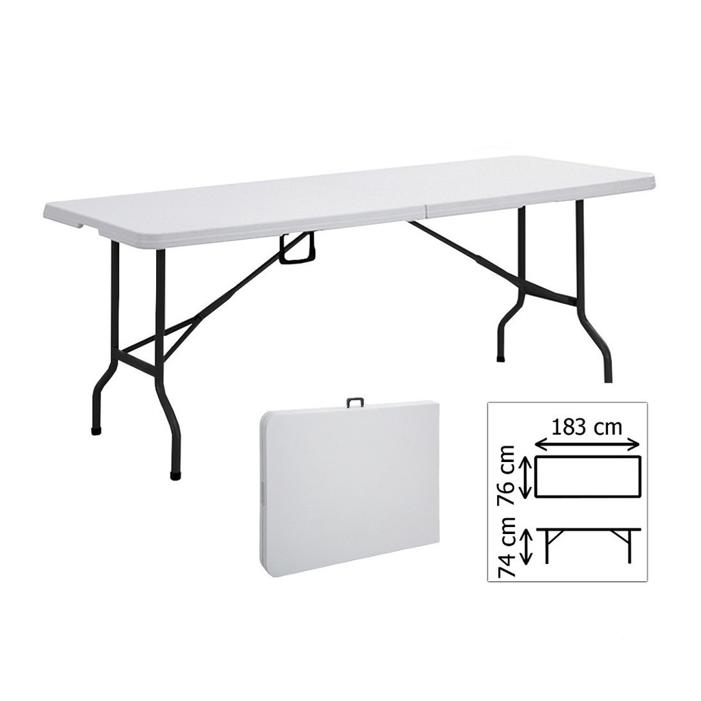 Table pliante en deux rectangulaire 183cm BLANCHE