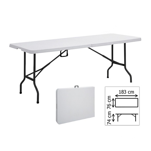 Table pliante en deux rectangulaire 183cm BLANCHE